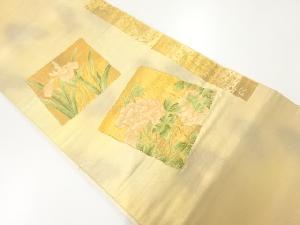 アンティーク　色紙に草花・文字模様織出し袋帯（材料）